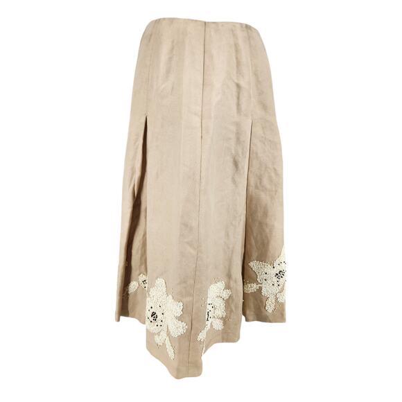 SALE Vintage Dana Buchman Silk Linen Blend Beaded Flower Applique Pleated Skirt - Picture 5 of 6